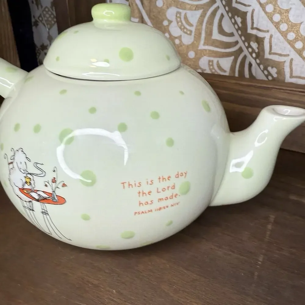 Really Woolly Dayspring Teapot with Bible verse